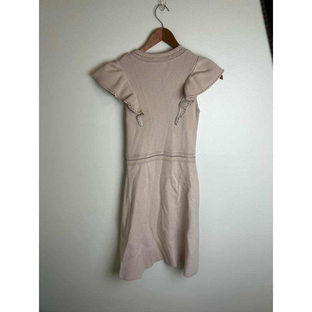 SANDRO Women's‎ Beige Ruffle-Trimmed Tilla Ribbed Knit Mini Dress Sz 36 - Picture 5 of 8